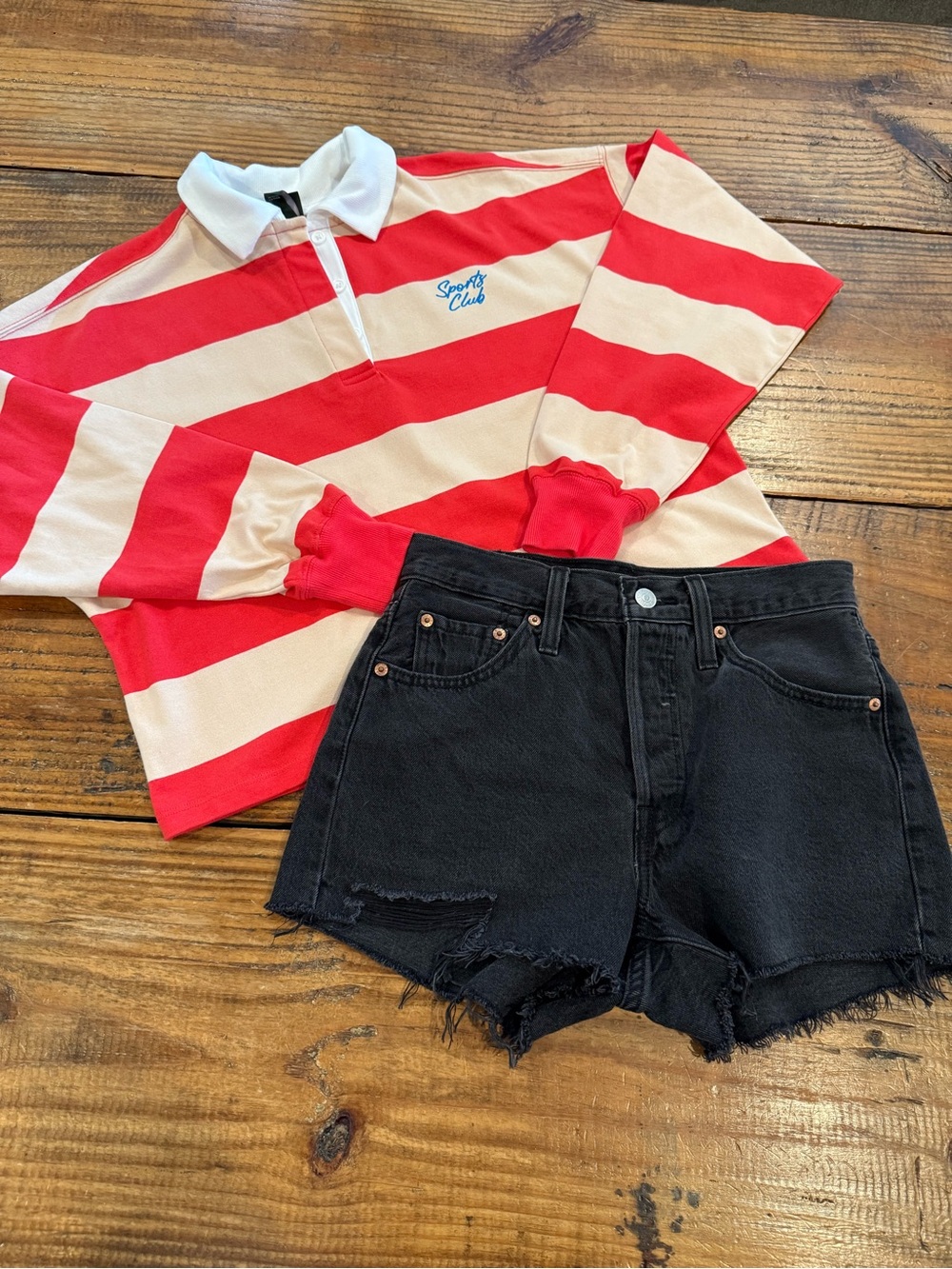 Wild Fable Sports Club Striped Red & Ivory Rugby Shirt Crop Long Sleeve XS NWT - Picture 9 of 9